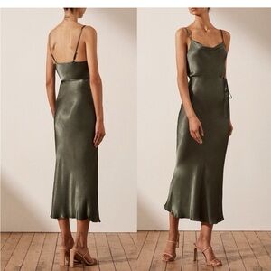 Elegant Olive Green Satin Slip Dress